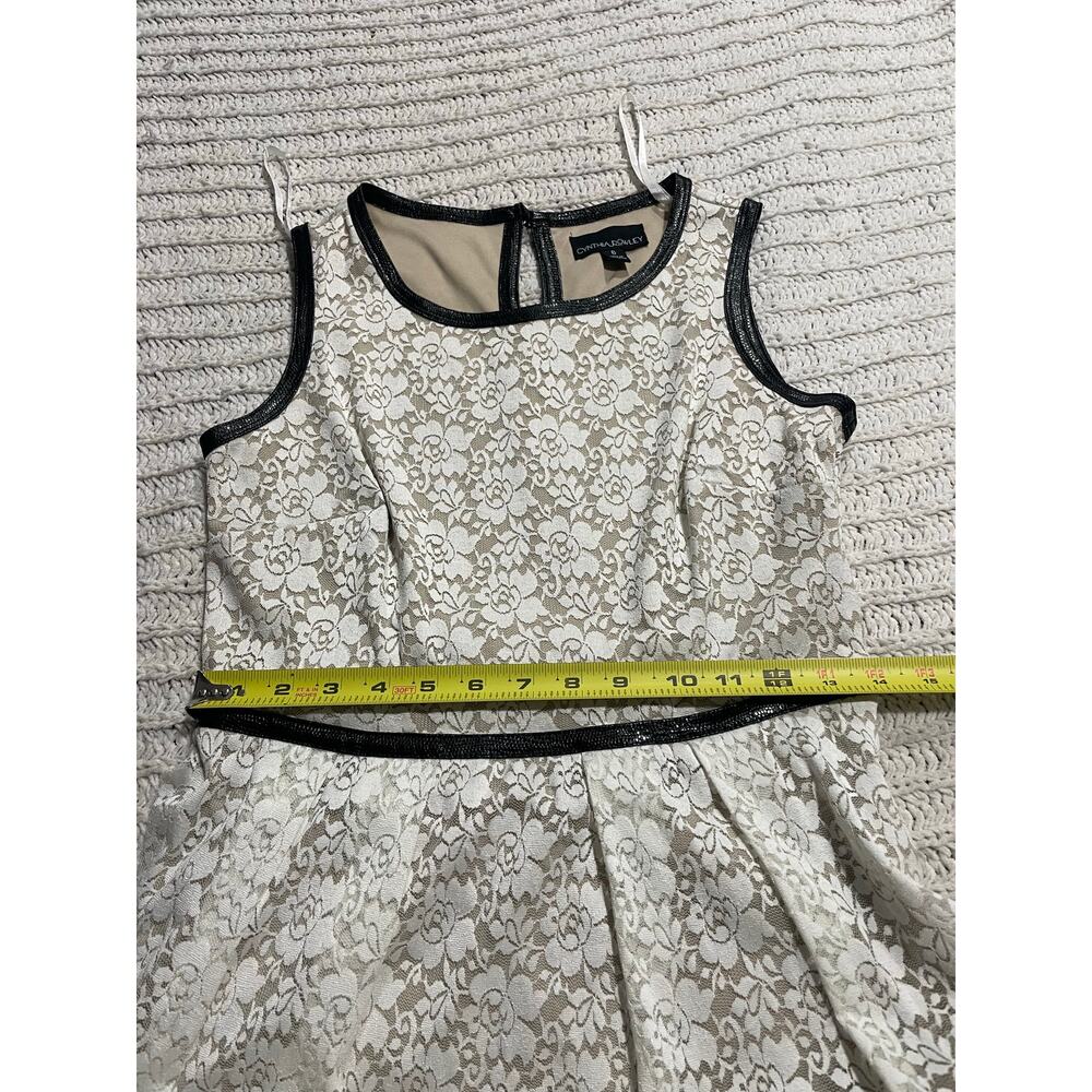 Cynthia Rowley Sleeveless Sheath Dress Lace Lined Cocktail Sz 6 White Tan Black - Picture 4 of 8